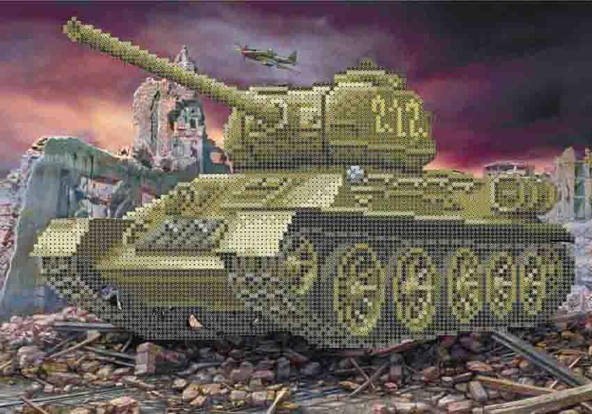 Схема вишивкі бісером на габардині Танк Т-72  А4-К-873