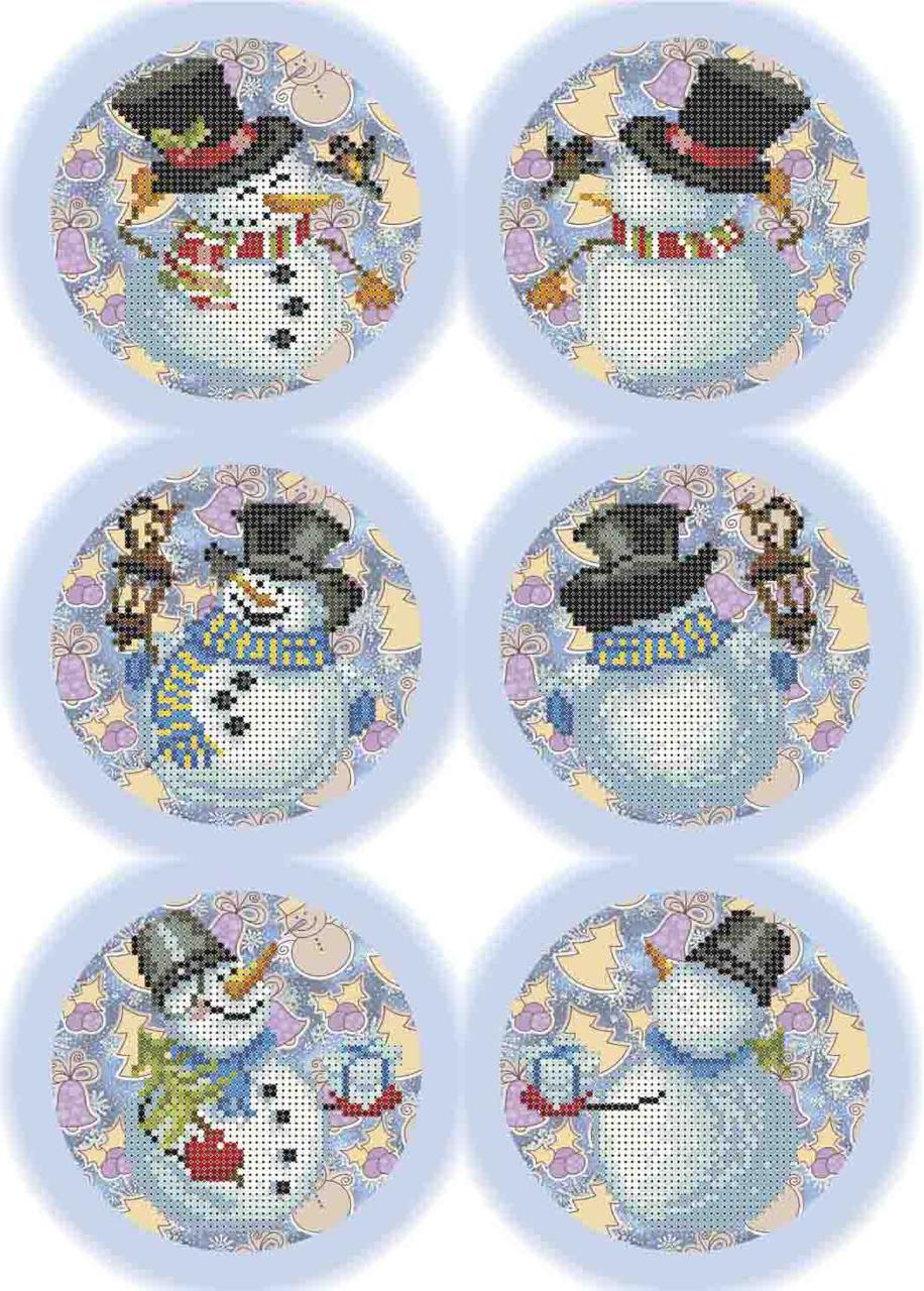 Схема для вишивання бісером на габардині Новорічні іграшки Сніговики А3-К-917