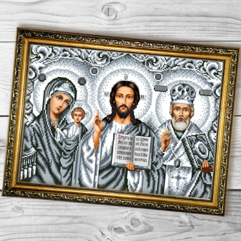 Схема вишивки бісером (нитками) на габардині Іконостас срібний  30х40-A687