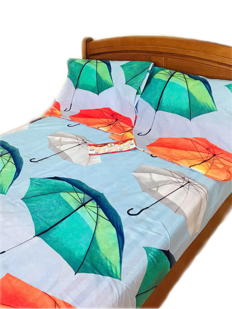 Двоспальний комплект постільної білизни "Яскраві парасольки" з полисатина 180х220 см