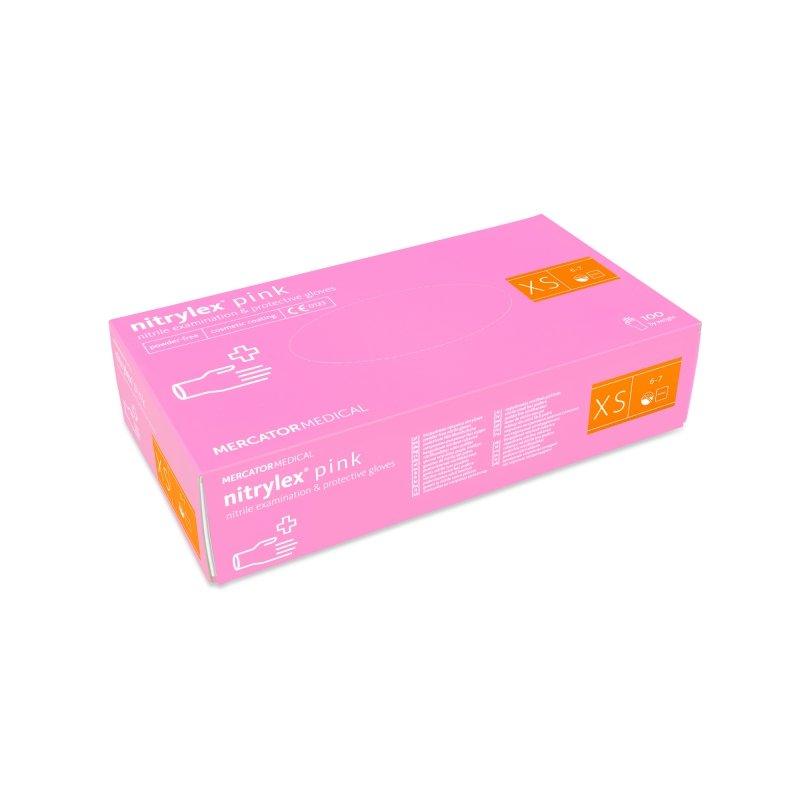 Рукавички нітрилові Nitrylex Pink ХS нестерильні непудровані (50 пар / уп) рожеві