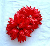 Резинка цветок из лент для волос канзаши "Астра Красная Гала"