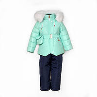 Комплект детский для девочки Дюймовочка мятно-синий зима комбинезон+куртка 86,92,98см на овчине