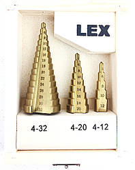 Набір із 3 ступінчастих свердел LEX від 4 до 32 мм