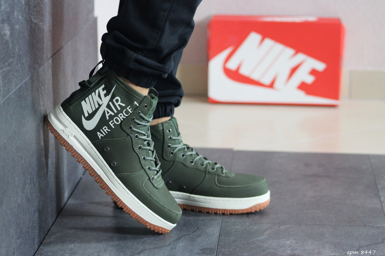 Чоловічі осінні високі кросівки Nike Air Force 1,зелені