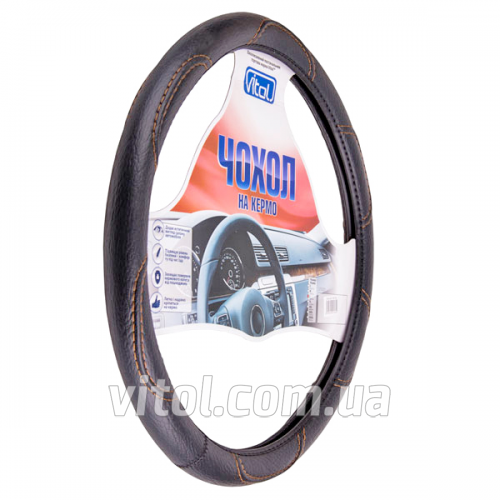 Чохол на руль "Vitol" XL (BB0261/16113) Чорний/корич.нитка/кожзам, фото 1