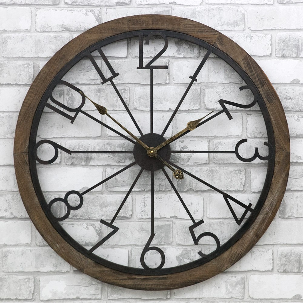 Годинник настінний дерев'яний у ретростилі — Round Wooden 68 cm