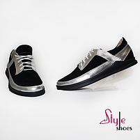 Жіночі кросівки з натуральної замши чорного  кольору зі сріблястими вставками "Style Shoes", фото 2