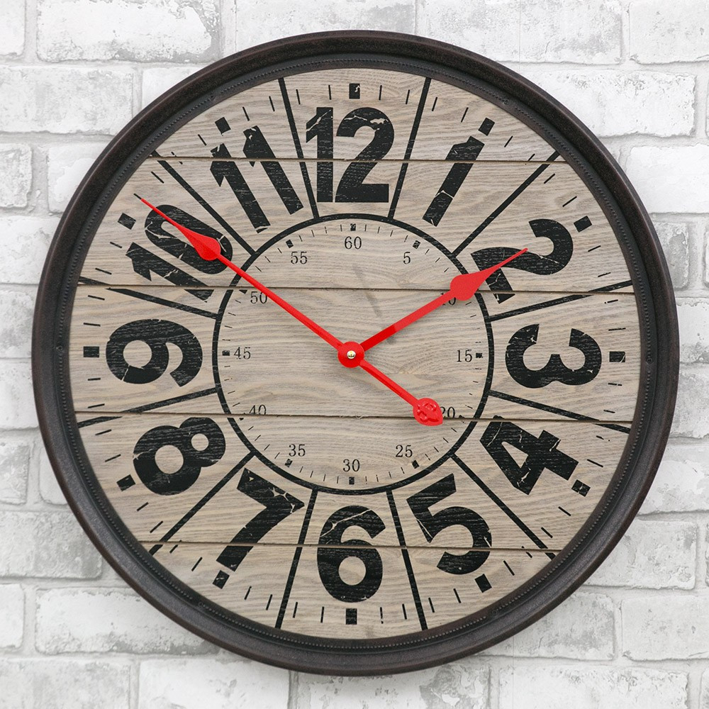 Годинник настінний дерев'яний у ретростилі — Compass Wooden 57 см