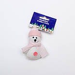 М'яка ялинкова іграшка Рожевий ведмідь, 9 см, білий із рожевим, текстиль, новорічна фігурка (000159-6), фото 2