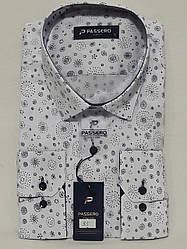 Сорочка чоловіча Passero vd-0035 біла приталені у візерунок з довгим рукавом стрейч коттон Туреччина 2XL