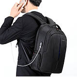 Рюкзак чоловічий Tigernu T-B3105-2 міській з ортопедичною спинкою, відділом для ноутбука, USB портом (чорний), фото 2