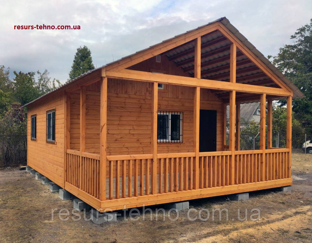 Будівництво каркасного дачного будинку 6 м х 6 м. Оздоблення Фальшбрусом. З терасою.