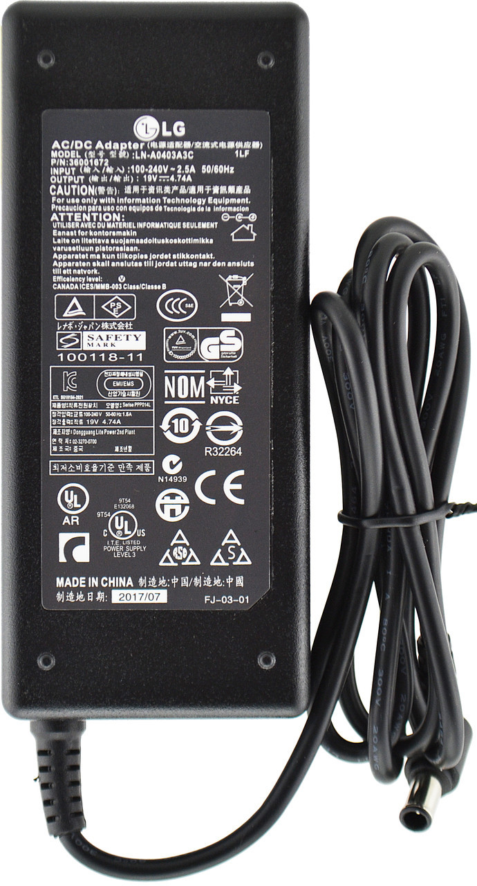 Блок живлення RIAS для ноутбука LG 19V 4.74 A 90W 6.5x4.4 мм з кабелем живлення (3_00077)