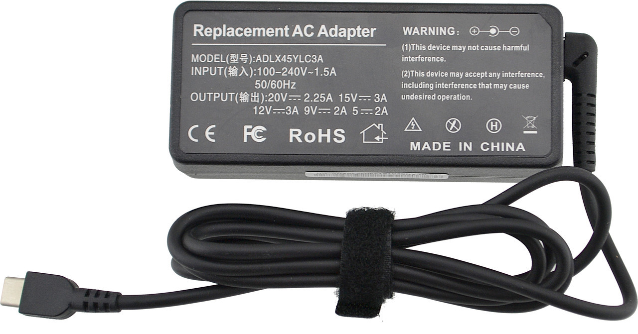Універсальний блок живлення для ноутбуків RIAS 20V 2.25 A 45W Type C з кабелем живлення (3_00193)