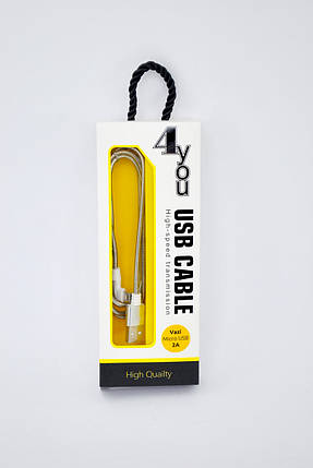 Кабель Usb Micro USB 4you Vazi (2000mah, метал, 90град, сталевий), фото 2