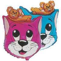 Качество! Фольгированный шарик для Праздника FM Кот с мышонком малиновый 69см X 48см