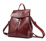 Рюкзак сумка трансформер жіночий шкіряний з клапаном і вертикальним кишенею (бордовий), фото 2