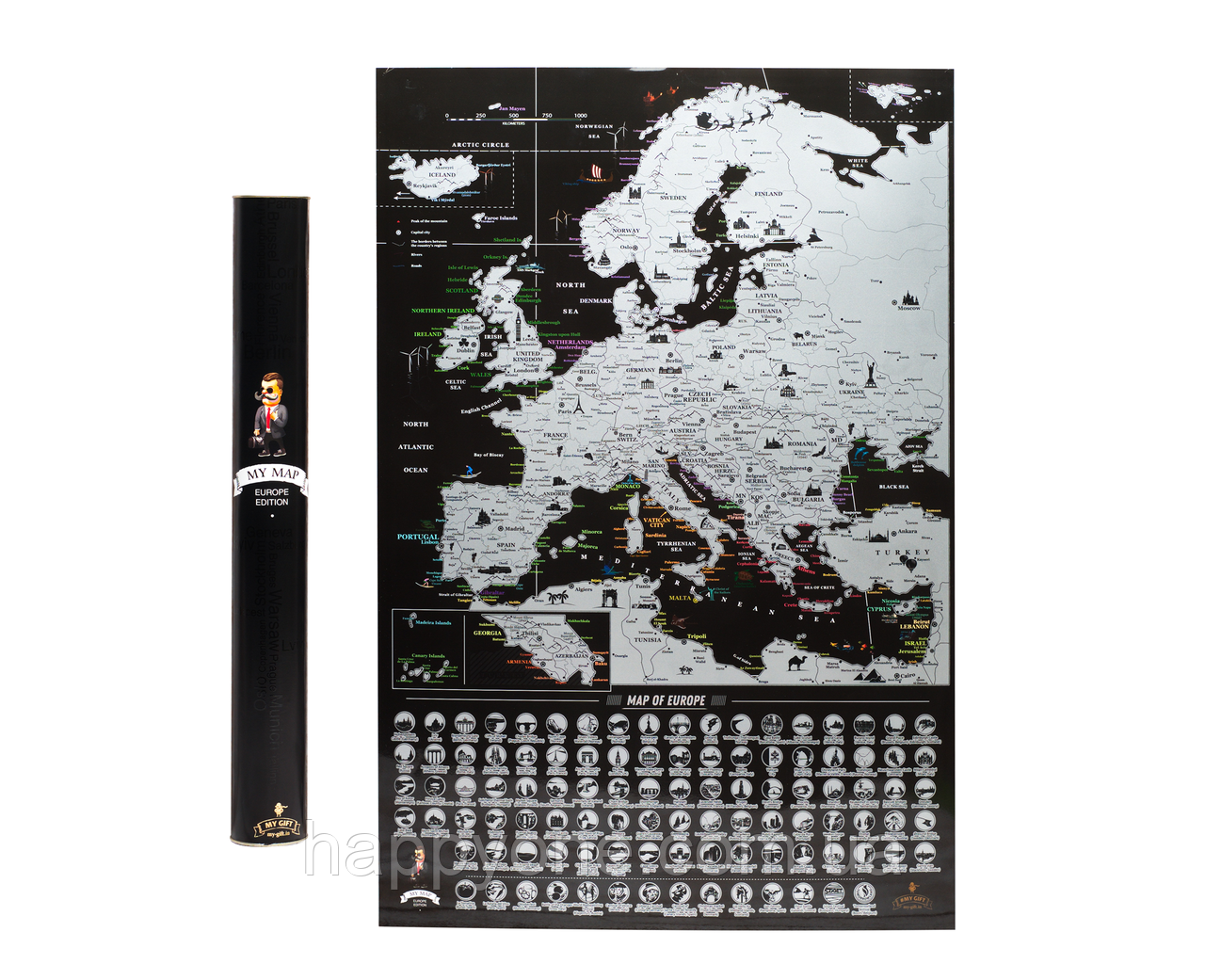 Скретч мапа Європи My Map Europe edition (англійська мова) у тубусі, фото 1