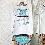 Розмір XL (48-50). Жіночий комплект для сну, піжама-двійка, кофта та штани, маска для сну, бірюзова, Туреччина, фото 2