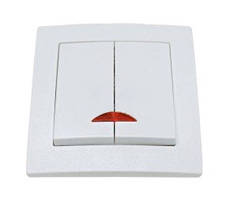 Вимикач Smartfortec HS021L подвійний з індикатором прихованого типу білий