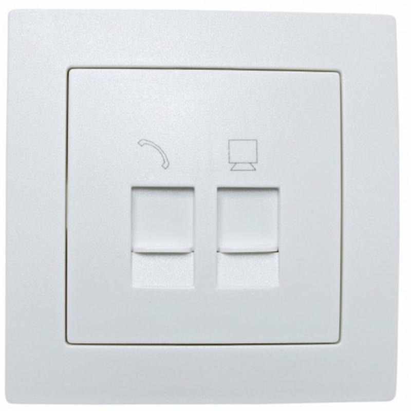 Розетка Smartfortec HS033TC подвійна RJ-45/RJ-11 із захисними шторками прихованого типу біла