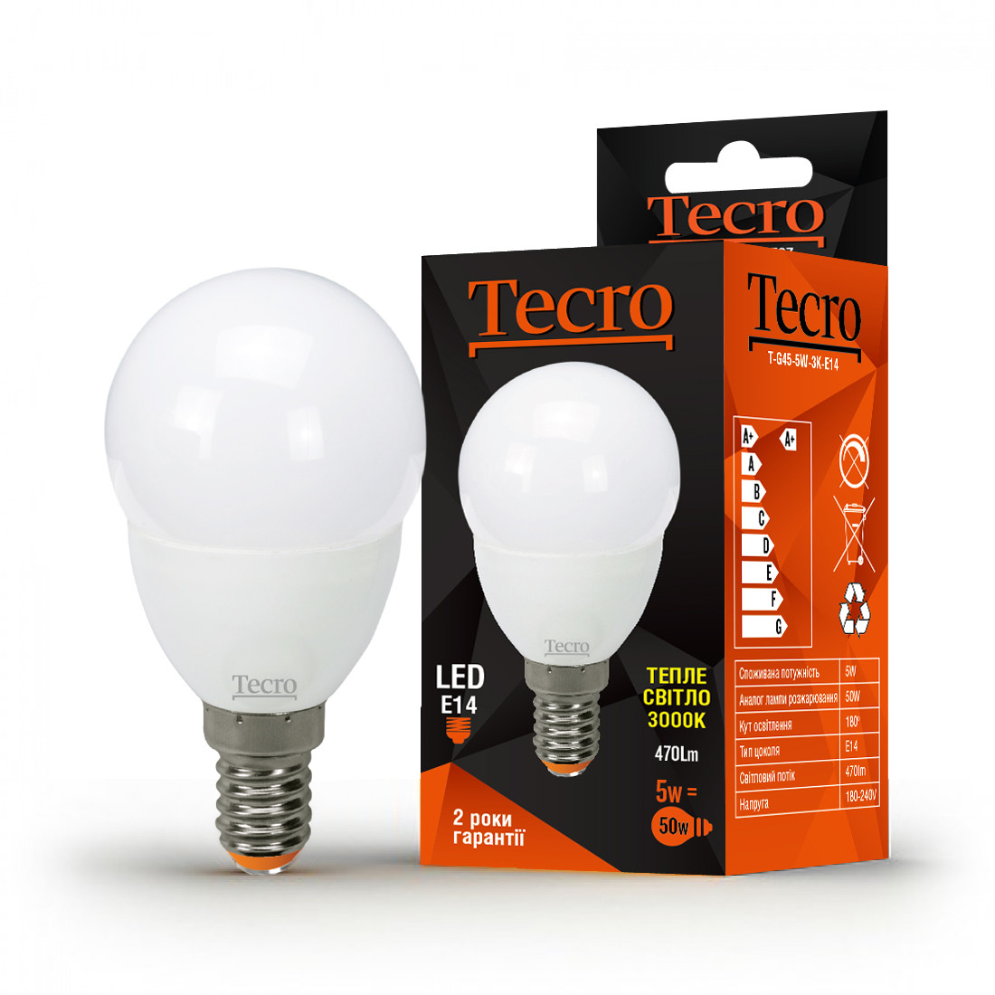 Лампа LED Tecro T-G45-5W-3K-E14 5W 3000K E14