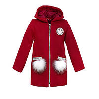 Пальто дитяче демісезонне для дівчинки Барбарис червоне весна/осінь 92,98,104,110 см кашемір бомбоні капюшон
