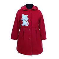 Пальто дитяче демісезонне для дівчинки Етюд червоне весна/осінь 92,98,104,110 см кашемір Кішка капюшон
