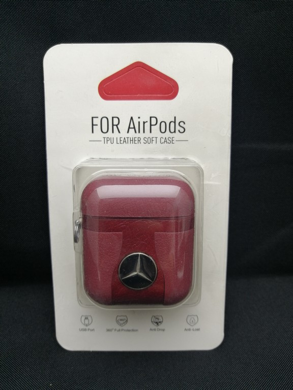 Кожаный чехол для AirPods Mercedes (Бордовый)
