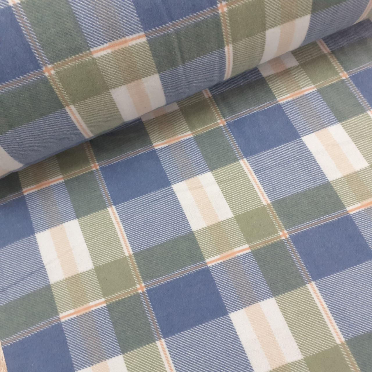 Фланелева тканина (ТУРЦІЯ шир. 2,4) Картата синьо-зелена (FL-W-0103), фото 1