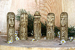 Набір скандинавських богів, вирізаних з дерева, 10 см