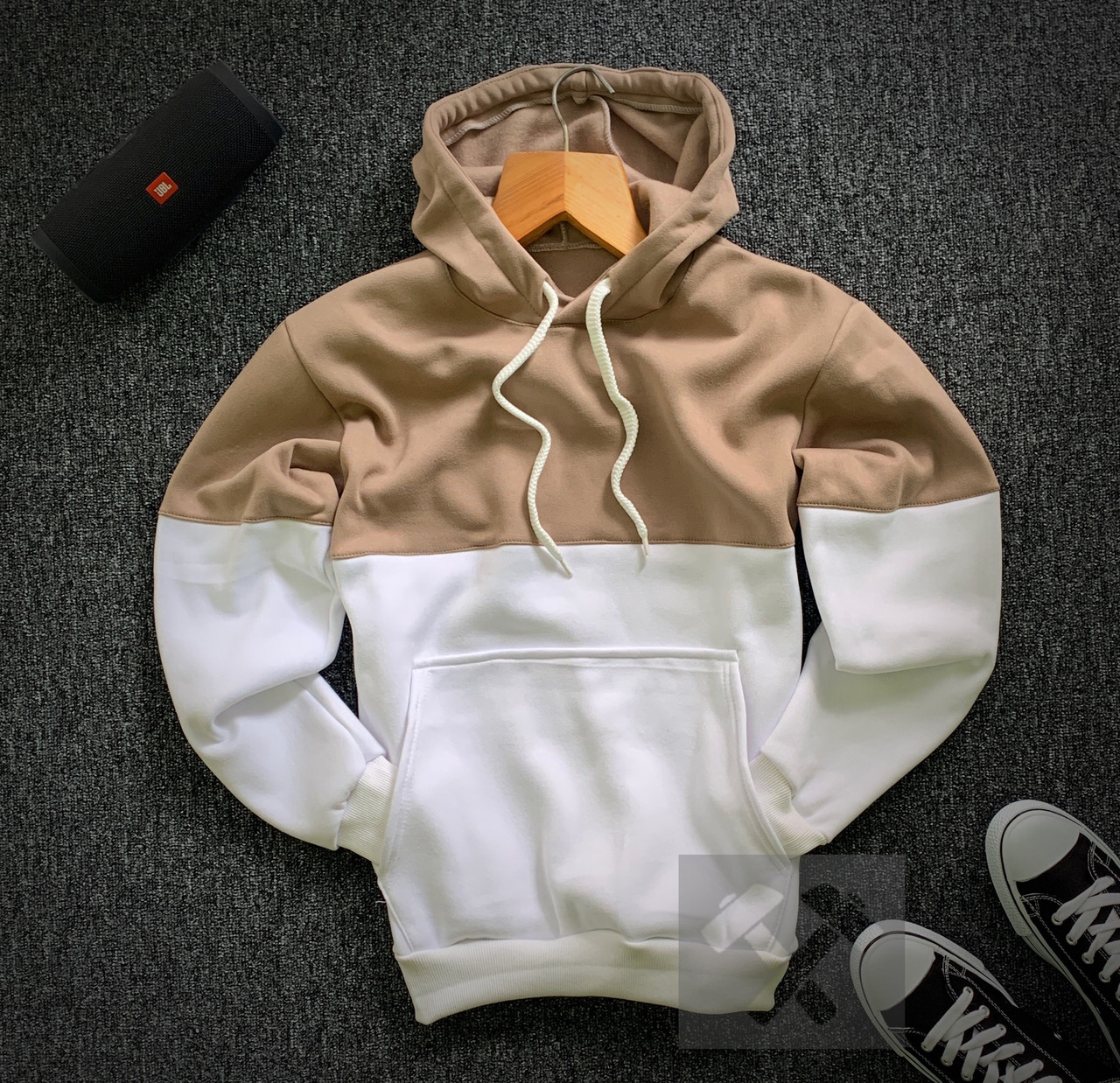 Худі утеплене на флісі beige-white кофта зимова, фото 1