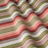 Скатертина бавовна тефлон водовідштовхувальне гідрофобне просочення в смужку рожево-зеленого кольору, фото 3