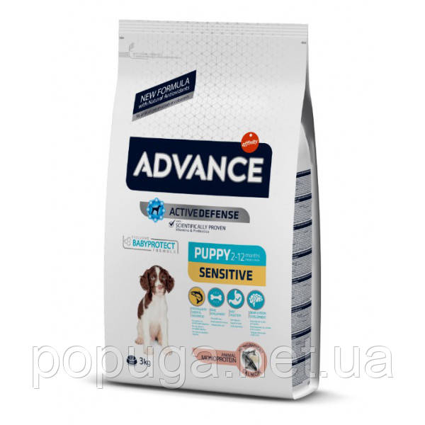 Advance Dog Puppy Sensitive для цуценят усіх порід із чутливим травленням з лососем і рисом, 3 кг