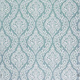 Скатертина овальна бавовна тефлон водовідштовхувальне гідрофобне просочення білі візерунки на блакитному тлі, фото 2