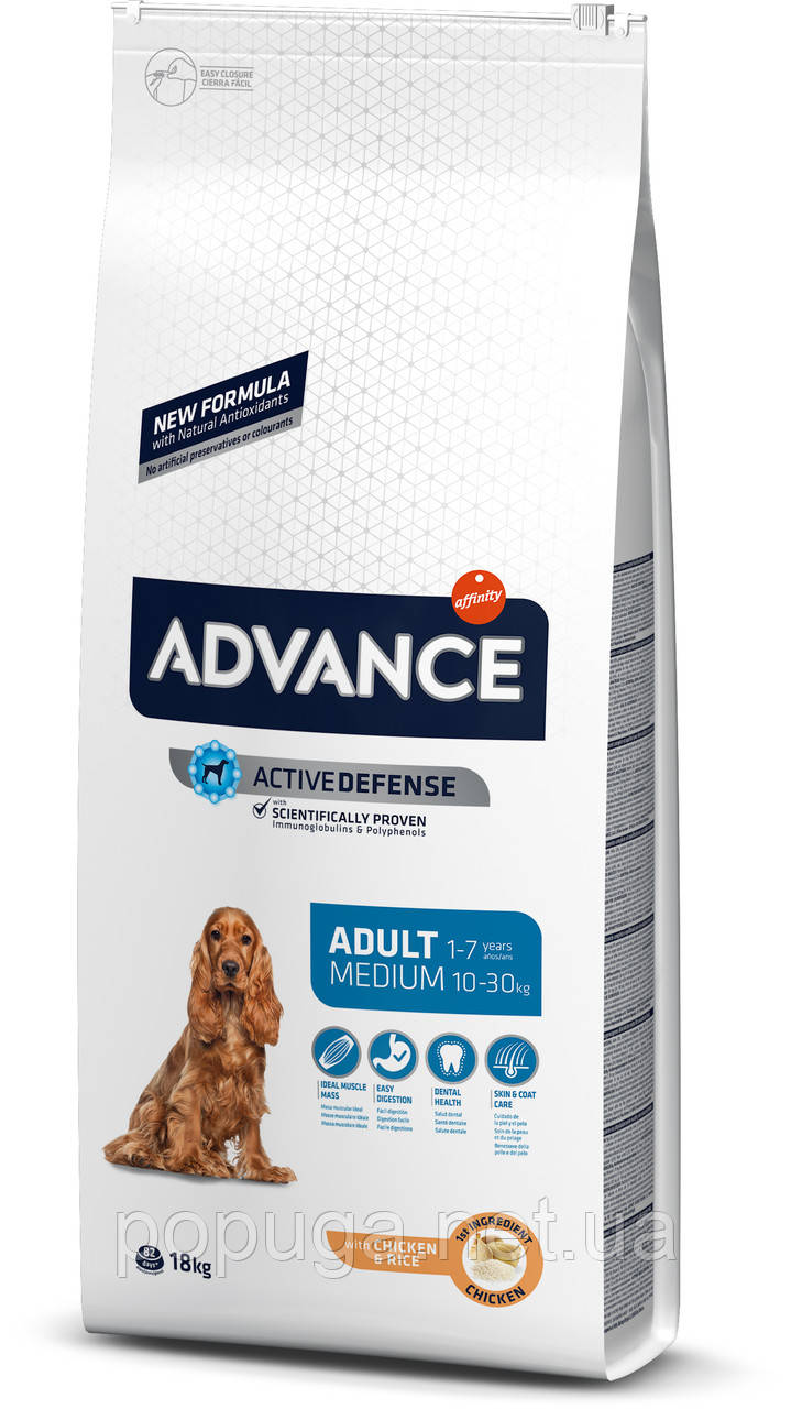 Advance Dog Medium Adult для дорослих собак середніх порід із куркою та рисом, 14 кг