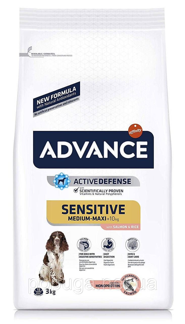 Advance Dog Sensitive Medium-Maxi Salmon & Rice корм для дорослих собак, схильних до харчової алергії, 3 кг