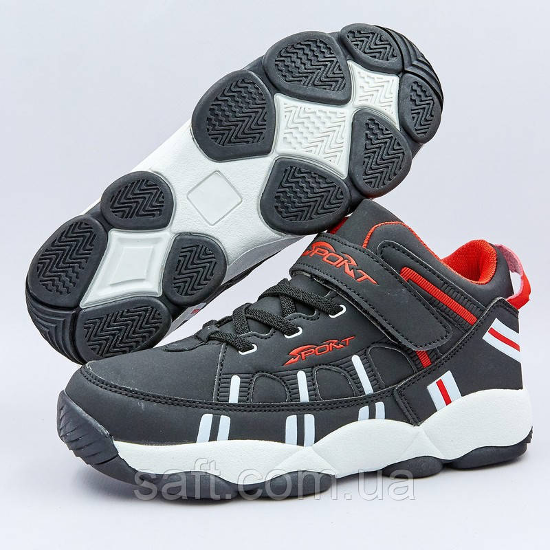 Кроссовки высокие детские Sport размер 31-36 BLACK/RED черный-красный - фото 1 - id-p1050038595