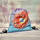 Сумка-рюкзак для речей та взуття Пончик. Сумка-мішок із принтом для прогулянок, фото 2