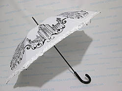 Парасолька-тростина жіноча з рюшем по краю купола в білому кольорі