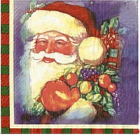 № 124 Новогодняя салфетка для декупажа или сервировки стола "Дед Мороз с подарками". 33х33