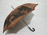 Парасолька-тростина жіноча з рюшем на краю купола в коричневому кольорі