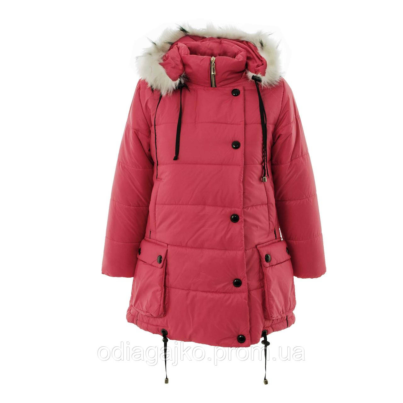 Куртка/ПАЛЬТО дитяча для дівчинки зима Карнавал 134,140,146 см знімна підкладка на блискавці — овчина КРАСНЕ