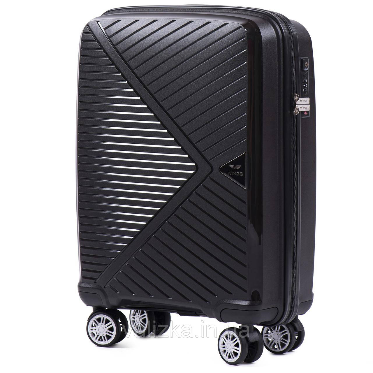 Малий валізу з поліпропілену преміум серії для ручної поклажі на 4-х подвійних колесах чорний