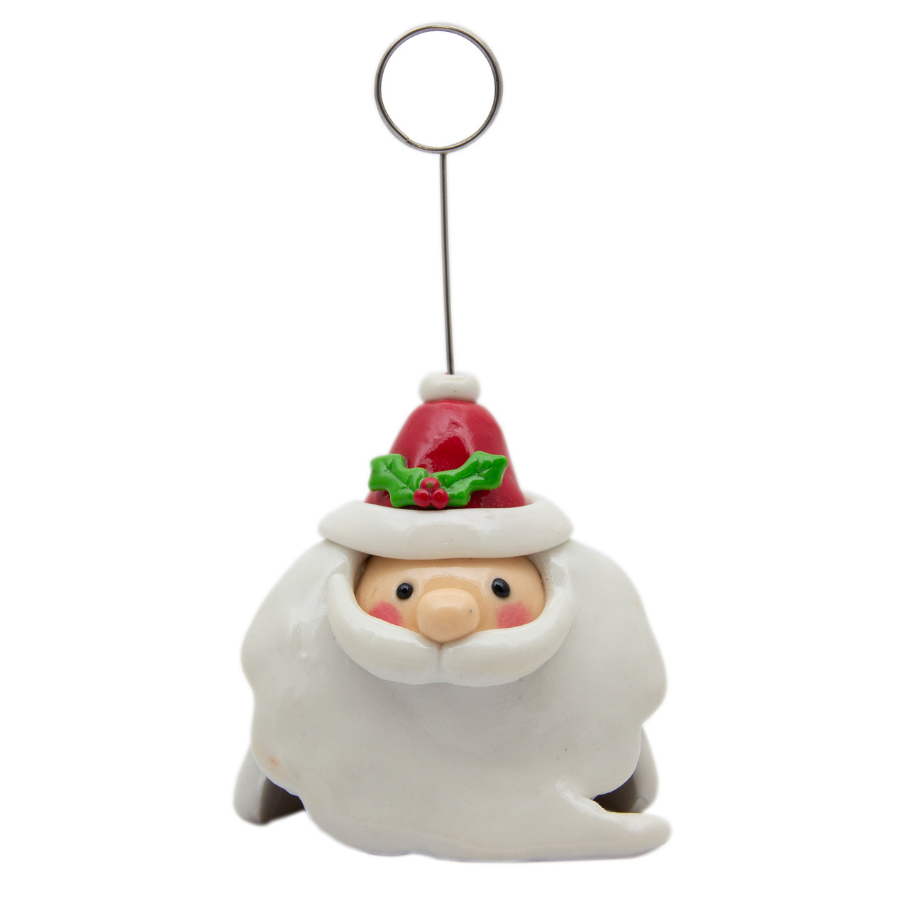 Декоративна новорічна фігурка тримач візиток, Дід Мороз зі червоною шапкою, 11,5 см, білий, полірезин (001347-5), фото 1