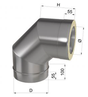 Колено дымохода 90° нерж/нерж 1 мм 150/220