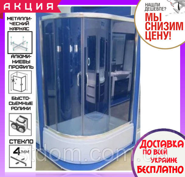 Кутова душова кабіна 115х85 см з піддоном 36 см Santeh 1115R Grey дверей розсувні правостороння
