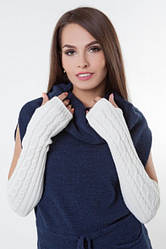 Довгі жіночі мітенки білого кольору 50 см, напіввовна