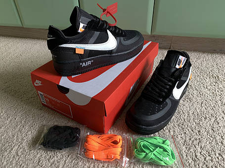 Чоловічі шкіряні кросівки Nike Air Force 1 Low Black x Off-White 43 розмір, фото 2